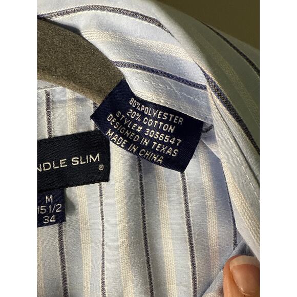 Panhandle Slim Men's Blue Striped Pearl Snap Long Sleeve Shirt Medium - Picture 8 of 9